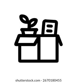 Línea simple que mueve la caja con la planta y los libros