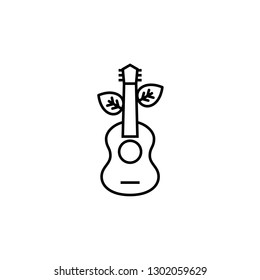 Simple Line Nature Two Leaf Accoustic Guitar. Can use for icon or logo