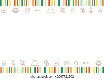 simple line New Year icons and striped pattern Japanese Kanji character "lucky bag"
