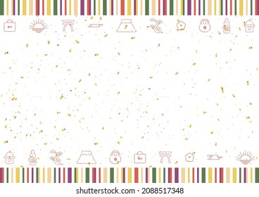 simple line New Year icons and striped pattern Japanese Kanji character "lucky bag"