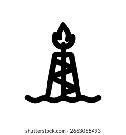 Einfache Linie Öl Rig Derrick mit Flamme Symbol