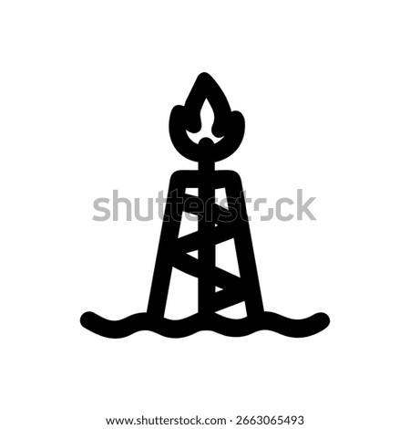 Simple Line Oil Rig Derrick with Flame Icon Symbol