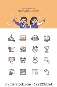 Simple line online education icons