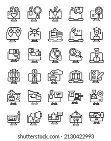 línea simple tecnología en línea iconos de red digital paquete ilustración vectorial