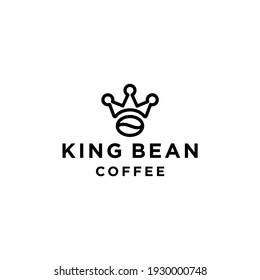 Simple Line Outline King Coffee Bean And Crown Modern Logo Design, Icon Isolated On White Background