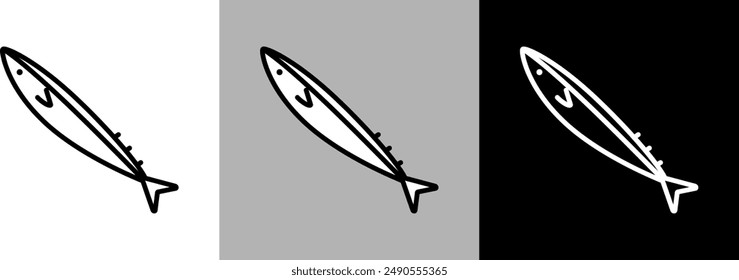 Simple line pacific saury vector icon.