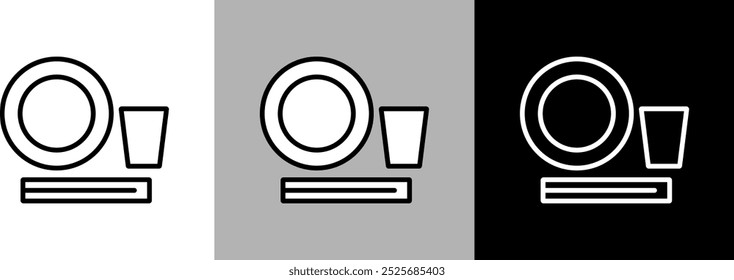 Simple line paper plates, paper cups, and disposable chopsticks vector icon.