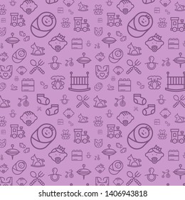 Simple line pattern with baby, feeding, care, toys icons for web, print and graphic design 2