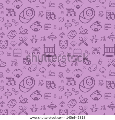 Simple line pattern with baby, feeding, care, toys icons for web, print and graphic design 2