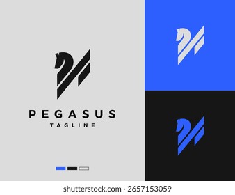 Diseño de logo de Pegasus en línea simple