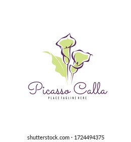 Simple Line Picasso Calla Lily Flowers Logo Design