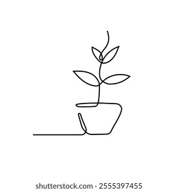 simple line of plant pot.minimals line concept.continuous single line drawing of plant pot.vector illustration