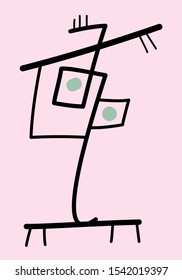 Simple line portrait of scared man or woman in abstract art manner.