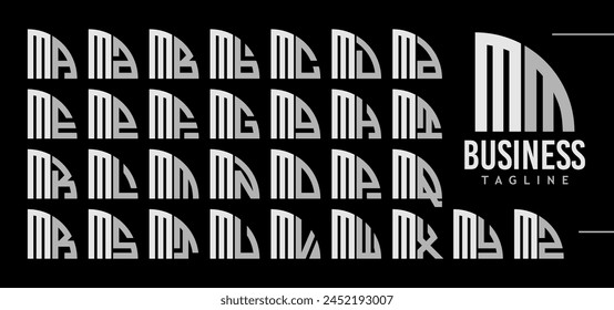 Simple line quadrant circle letter M MM logo design bundle