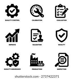 Simple Line Quality Control Management Icon Set for Business Process
