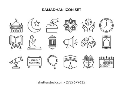 Linha simples Ramadhan Celebration Concept Element Ilustração do conjunto de ícones islâmicos