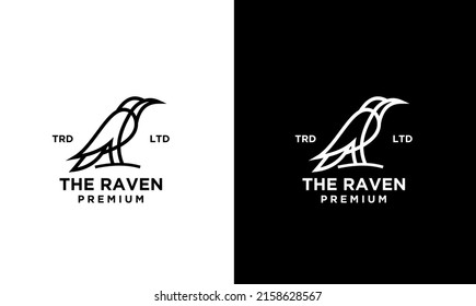simple line raven logo in black white logo