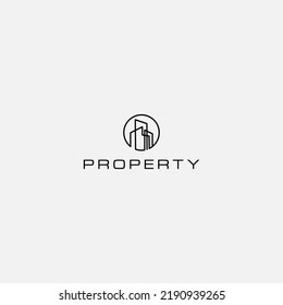 Simple line Real estate circle logo,House,icon ,building, hexagon commercial and industrial design