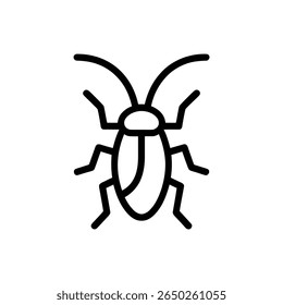 Simple line representation displays a cockroach's features, including the antennae, legs, and body shape. This insect pest is isolated on a transparent backdrop.