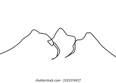 Simple Line Of Rugged Rocky Mountain Peak. Vector Illustration Of Rugged Rocky Mountains For Symbol, Icon, Logo, Emblem, Poster. Premium Icon Of Single Line For Adventure, Camping, Picnic And Travel.