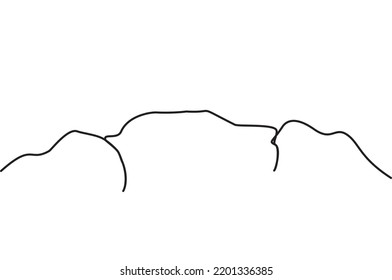 Simple Line Of Rugged Rocky Mountain Peak. Vector Illustration Of Rugged Rocky Mountains For Symbol, Icon, Logo, Emblem, Poster. Premium Icon Of Single Line For Adventure, Camping, Picnic And Travel.
