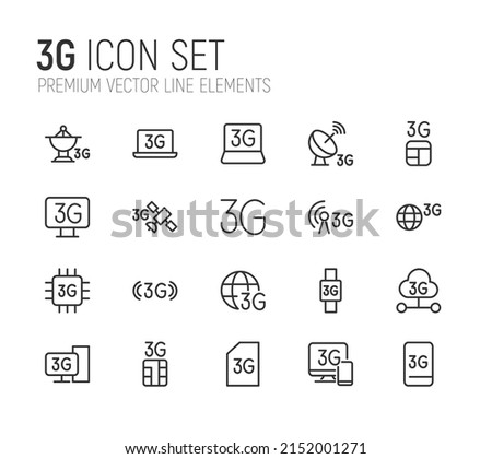 Simple line set of 3g icons. Premium quality objects. Vector signs isolated on a white background. Pack of 3g pictograms.