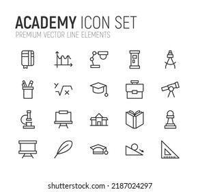 Simple line set of academy icons. Premium quality objects. Vector signs isolated on a white background. Pack of academy pictograms.