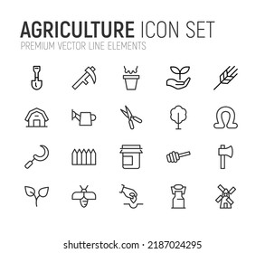 Simple line set of agriculture icons. Premium quality objects. Vector signs isolated on a white background. Pack of agriculture pictograms.