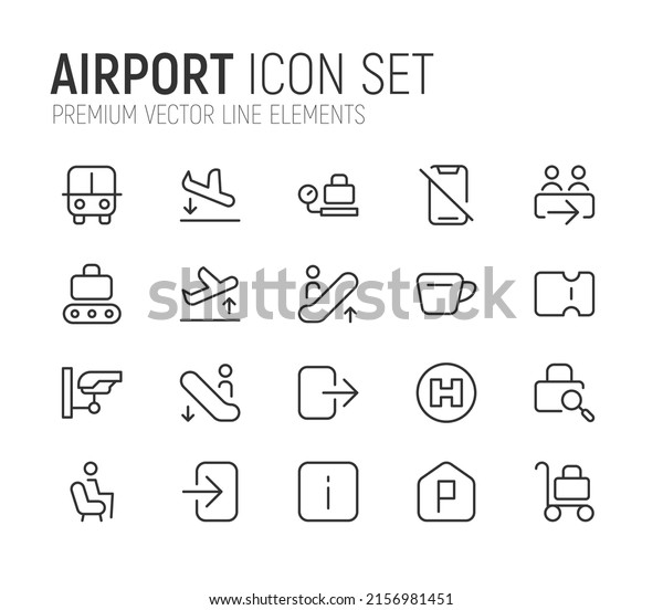 Simple line set of airport icons. Premium\
quality objects. Vector signs isolated on a white background. Pack\
of airport pictograms.