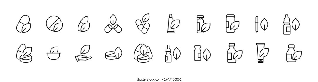 Simple line set of alternative medicine icons. Premium quality objects. Vector signs isolated on a white background. Pack of alternative medicine pictograms.