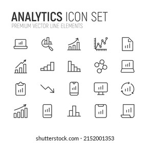 Simple line set of analytics icons. Premium quality objects. Vector signs isolated on a white background. Pack of analytics pictograms.