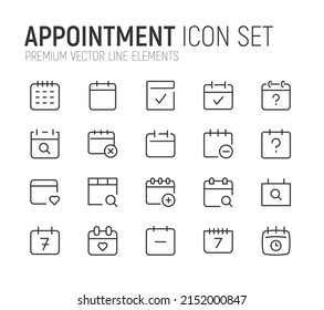 Simple line set of appointment icons. Premium quality objects. Vector signs isolated on a white background. Pack of appointment pictograms.