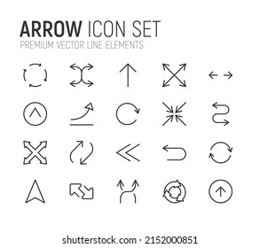 Simple line set of arrow icons. Premium quality objects. Vector signs isolated on a white background. Pack of arrow pictograms.