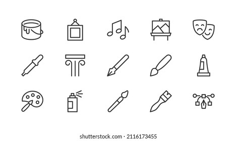Simple line set of art icons. Premium quality objects. Vector signs isolated on a white background. Pack of art pictograms.