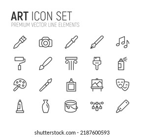 Simple line set of art icons. Premium quality objects. Vector signs isolated on a white background. Pack of art pictograms.