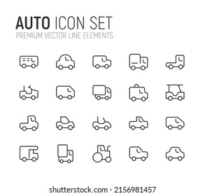 Simple line set of auto icons. Premium quality objects. Vector signs isolated on a white background. Pack of auto pictograms.