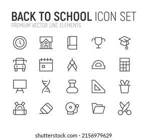 Simple line set of back to school icons. Premium quality objects. Vector signs isolated on a white background. Pack of back to school pictograms.