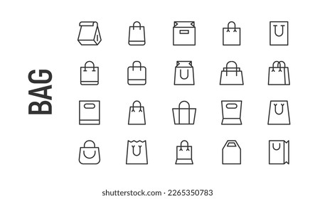 Simple line set of bag icons. Premium quality objects. Vector signs isolated on a white background. Pack of bag pictograms.