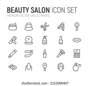 Einfache Zusammenstellung von Schönheitssalon-Symbolen. Qualitativ hochwertige Objekte. Vektorzeichen einzeln auf weißem Hintergrund. Piktogramme im Schönheitssalon.