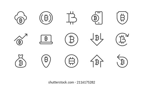 Simple line set of bitcoin  icons. Premium quality objects. Vector signs isolated on a white background. Pack of bitcoin  pictograms.