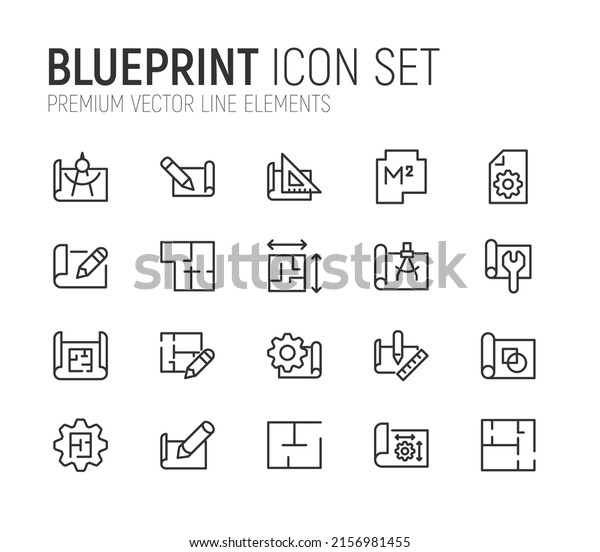 Simple line set of blueprint icons. Premium\
quality objects. Vector signs isolated on a white background. Pack\
of blueprint\
pictograms.