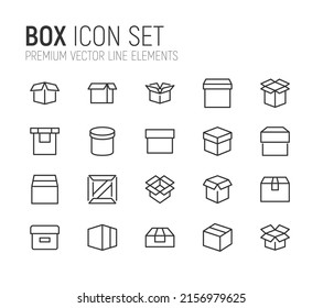 Simple line set of box icons. Premium quality objects. Vector signs isolated on a white background. Pack of box pictograms.