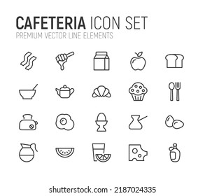 Simple line set of cafeteria icons. Premium quality objects. Vector signs isolated on a white background. Pack of cafeteria pictograms.