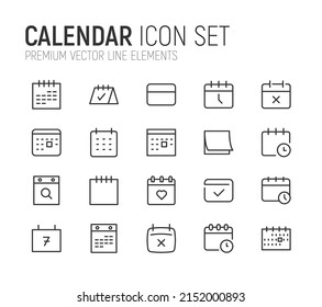 Simple line set of calendar icons. Premium quality objects. Vector signs isolated on a white background. Pack of calendar pictograms.