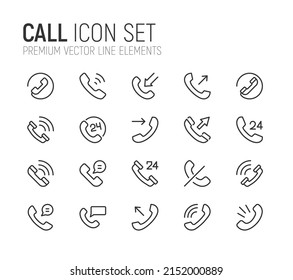 Simple line set of call icons. Premium quality objects. Vector signs isolated on a white background. Pack of call pictograms.