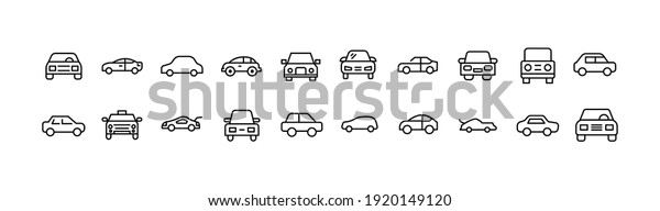 Simple line set of car icons. Premium quality\
objects. Vector signs isolated on a white background. Pack of\
vehicle pictograms.