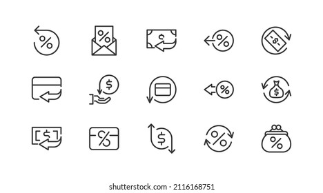 Simple line set of cashback  icons. Premium quality objects. Vector signs isolated on a white background. Pack of cashback  pictograms.