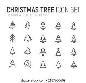 Simple line set of christmas tree icons. Premium quality objects. Vector signs isolated on a white background. Pack of christmas tree pictograms.