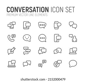 Simple line set of conversation icons. Premium quality objects. Vector signs isolated on a white background. Pack of conversation pictograms.