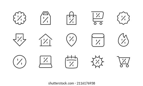 Conjunto simple de líneas de iconos de los ciberlunes. Objetos de primera calidad. Señales vectoriales aisladas en un fondo blanco. Envase de pictogramas de lunes cibernéticos.